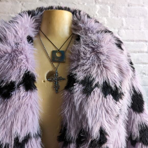 70s Style Retro Penny Lane Fringe Fur Trench Pastel Grunge Shaggy Furry Coat - Picture 3 of 6